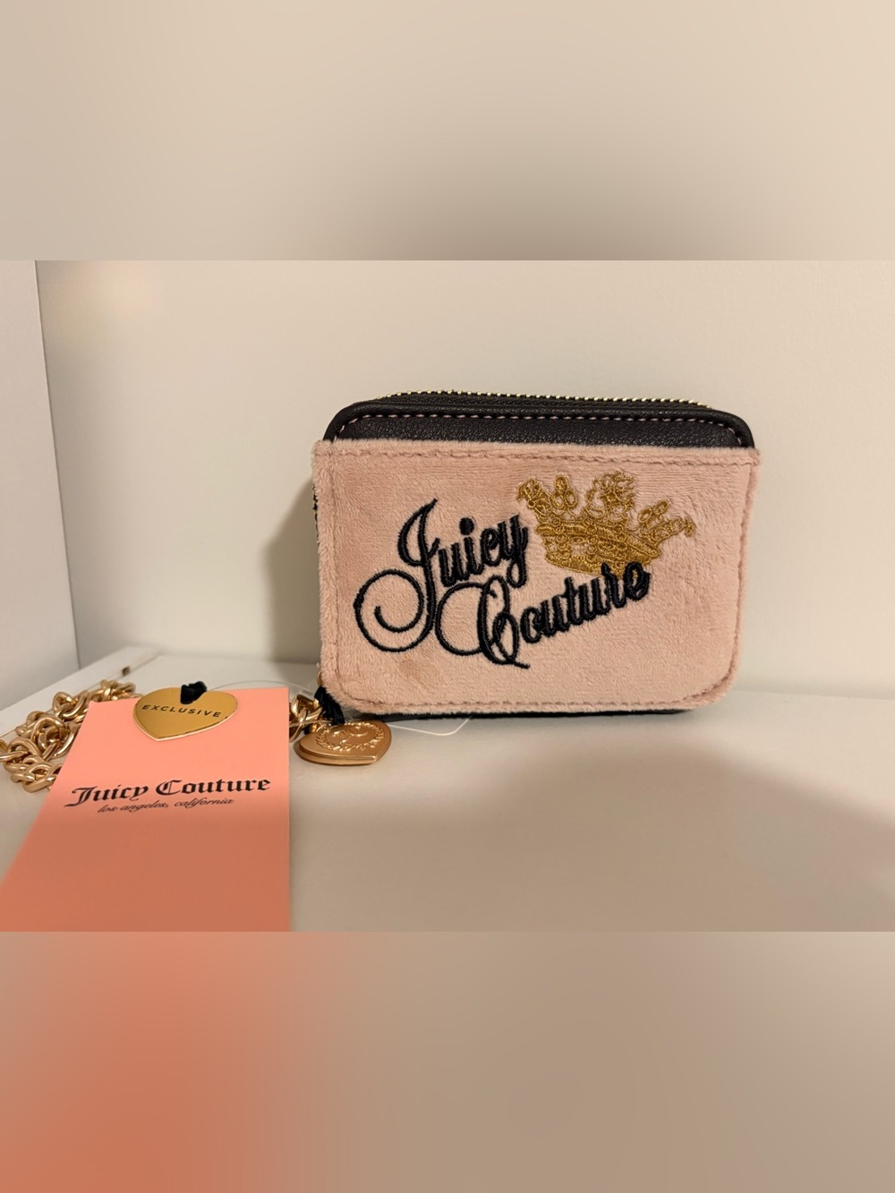 Juicy Couture Blush Plush Logo Wallet with Gold Crown Detail NWT